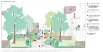 Illustration de la ruelle verte de demain selon le Plan d'urbanisme et de mobilité 2050 de Montréal